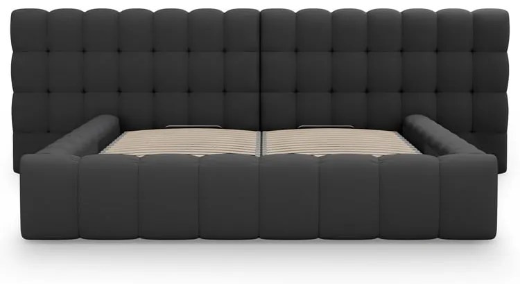 Czarne tapicerowane łóżko dwuosobowe ze schowkiem i stelażem 180x200 cm Mamaia – Micadoni Home