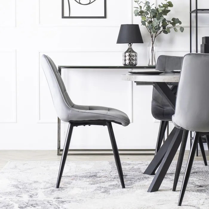 Krzesło Tapicerowane do Jadalni RIO Szare Welurowe Nowoczesne Loft