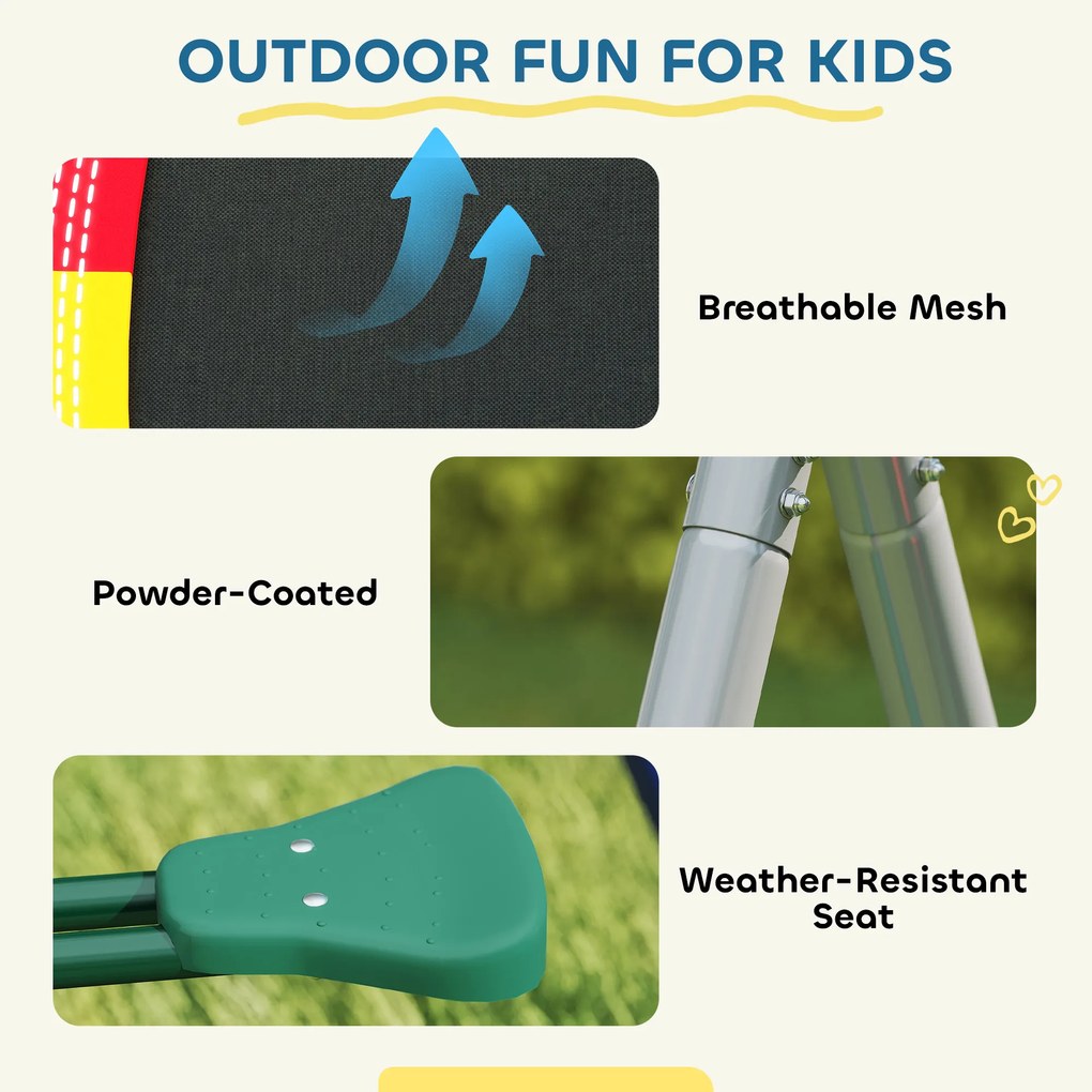 AIYAPLAY 5-w-1 zestaw huśtawek z regulowaną zjeżdżalnią i huśtawką w kształcie gniazda, 382x196x203 cm, wielokolorowy | Aosom PL