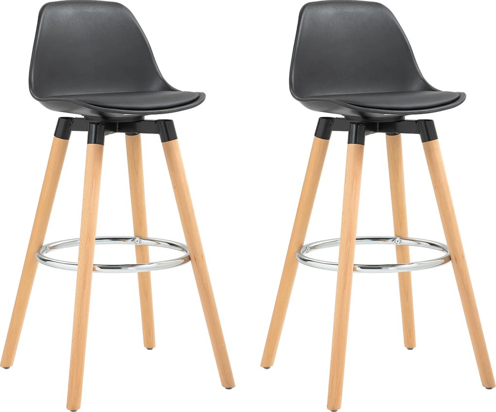 HOMCOM Zestaw 2 hokerów krzesła barowe Skandi-design, podnóżek, 43 cm x 43 cm x 91 cm, naturalny + czarny | Aosom PL