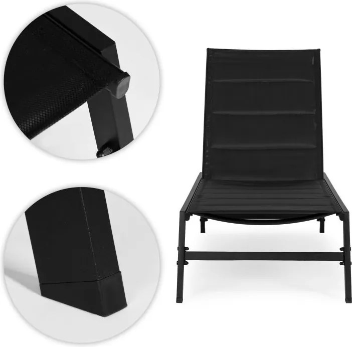 Leżak ogrodowy z regulowanym oparciem Talvio, kolor czarny