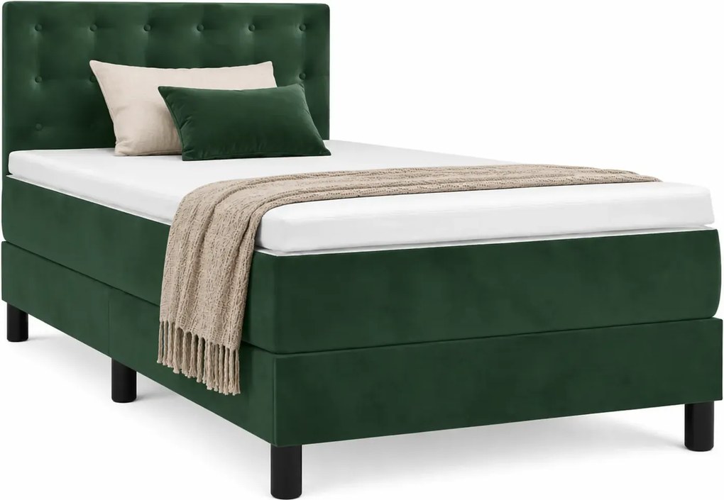 Zielone kontynentalne łóżko z materacem 90x200 L3-W68
