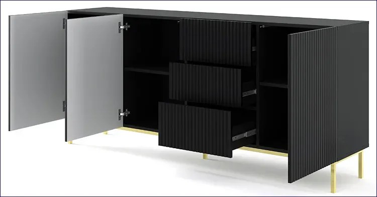 Czarna komoda z lamowym frontem glamour T2-E14