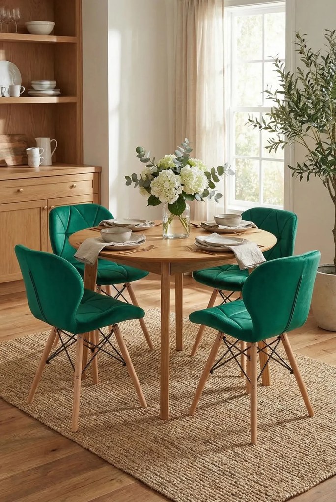 Zestaw zielonych 4 szt krzeseł kuchennych welurowych T8-N64