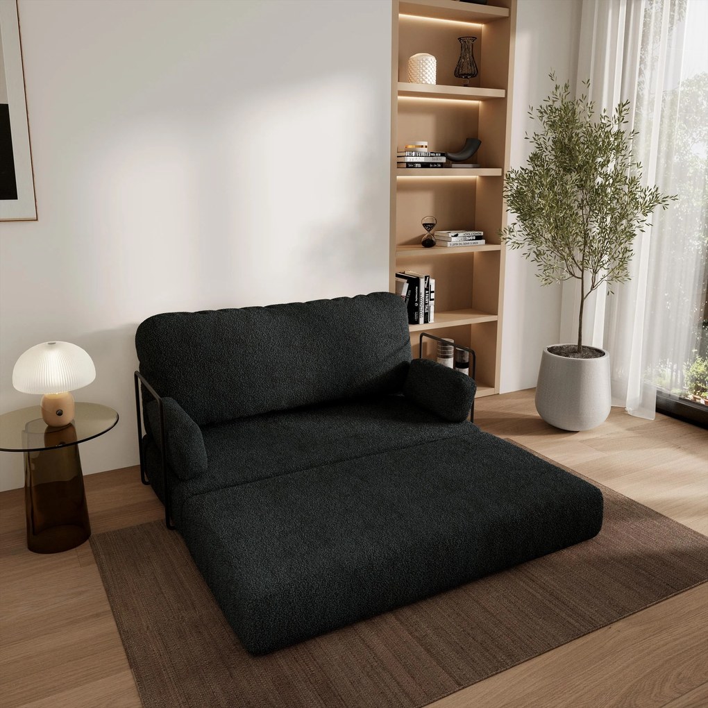 Masseno Sofa piankowa KESTE z funkcją spania, Kanapa z pianki do salonu, Bezmontażowa, Tkanina bucle – Czarny QUELLE 100