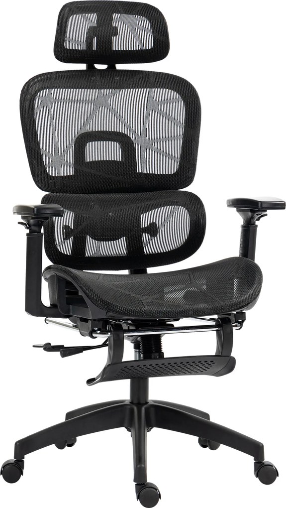 HOMCOM Ergonomiczne Krzesło Biurowe z Pokryciem z Siatki, Regulowane, na Kółkach, z Podłokietnikami, Zagłówkiem, Czarne