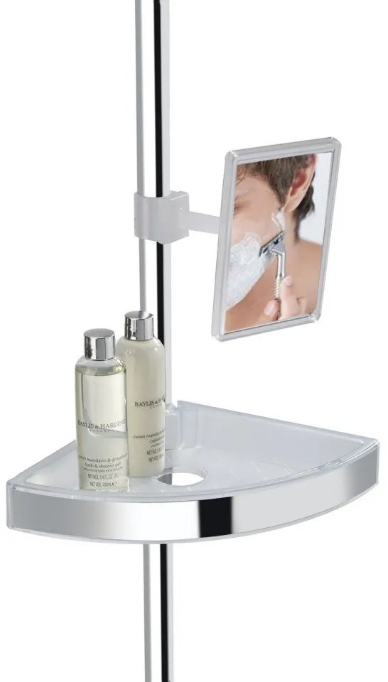 Narożna półka łazienkowa Premium Edge Shiny, 3 poziomy, lusterko, teleskopowa, WENKO