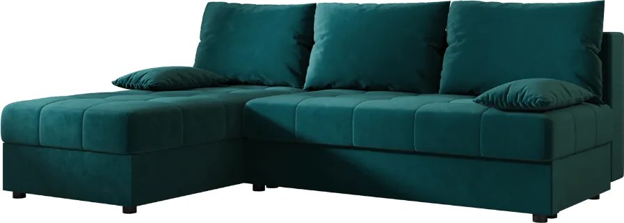 Rozkładana narożna sofa VENORIA SLIM 200x143 cm, petrolowa, uniwersalna + 2 poduszki GRATIS