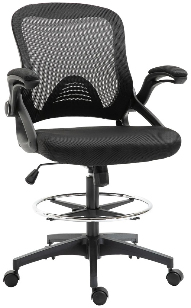 Vinsetto fotel biurowy do pracy na stojąco wysokie krzesło obrotowe z podnóżkiem regulacja wysokości ergonomiczny siatka do 120 kg czarny | Aosom PL