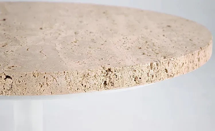 Okrągły stolik z blatem z naturalnego trawertynu - Panamex 3X