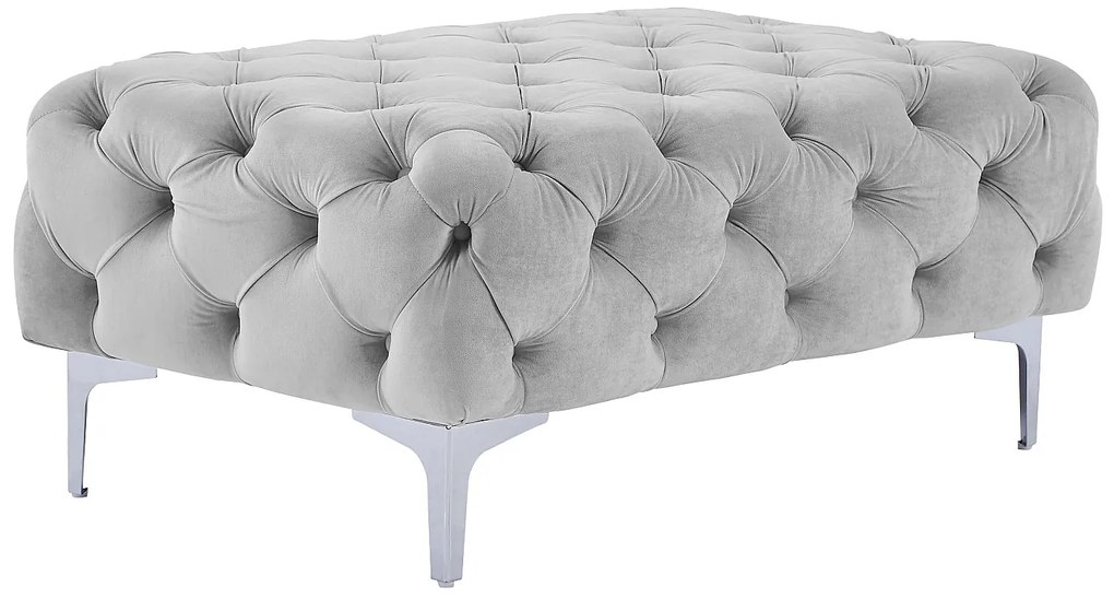 Puf Chesterfield z weluru jasnoszary – EDWINA