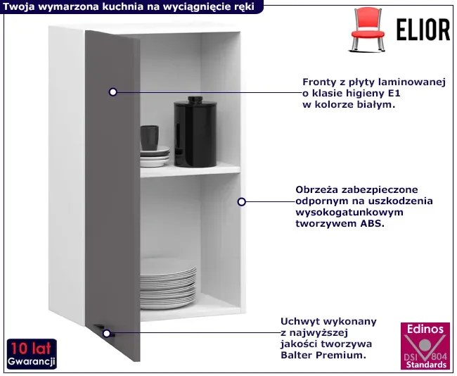 Szara minimalistyczna górna szafka do kuchni Lorina 6X