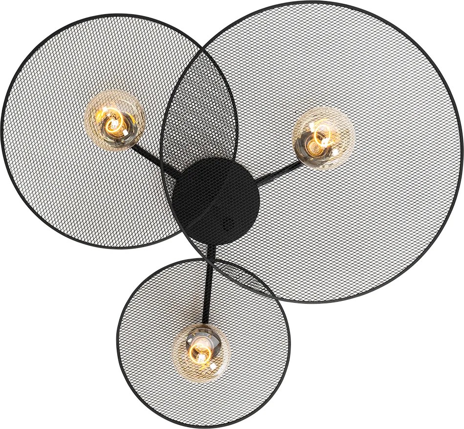 Designerska lampa ścienna czarna z siatką 3-punktowa - Jane