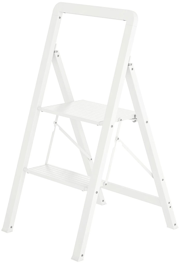HOMCOM Drabina 2-stopniowa, Składana, Antypoślizgowa Platforma, Biała