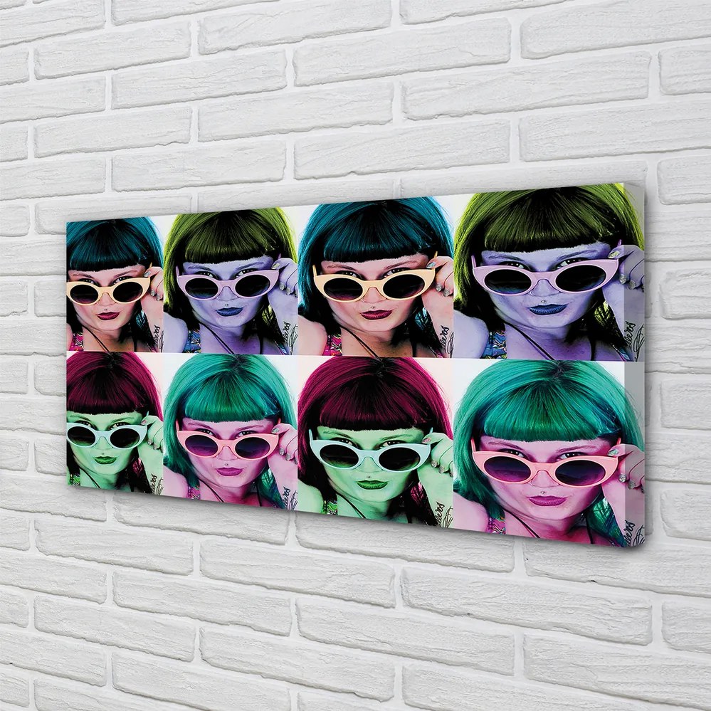 Duży obraz na płótnie Kobieta w Okularach z Kolorowymi Włosami