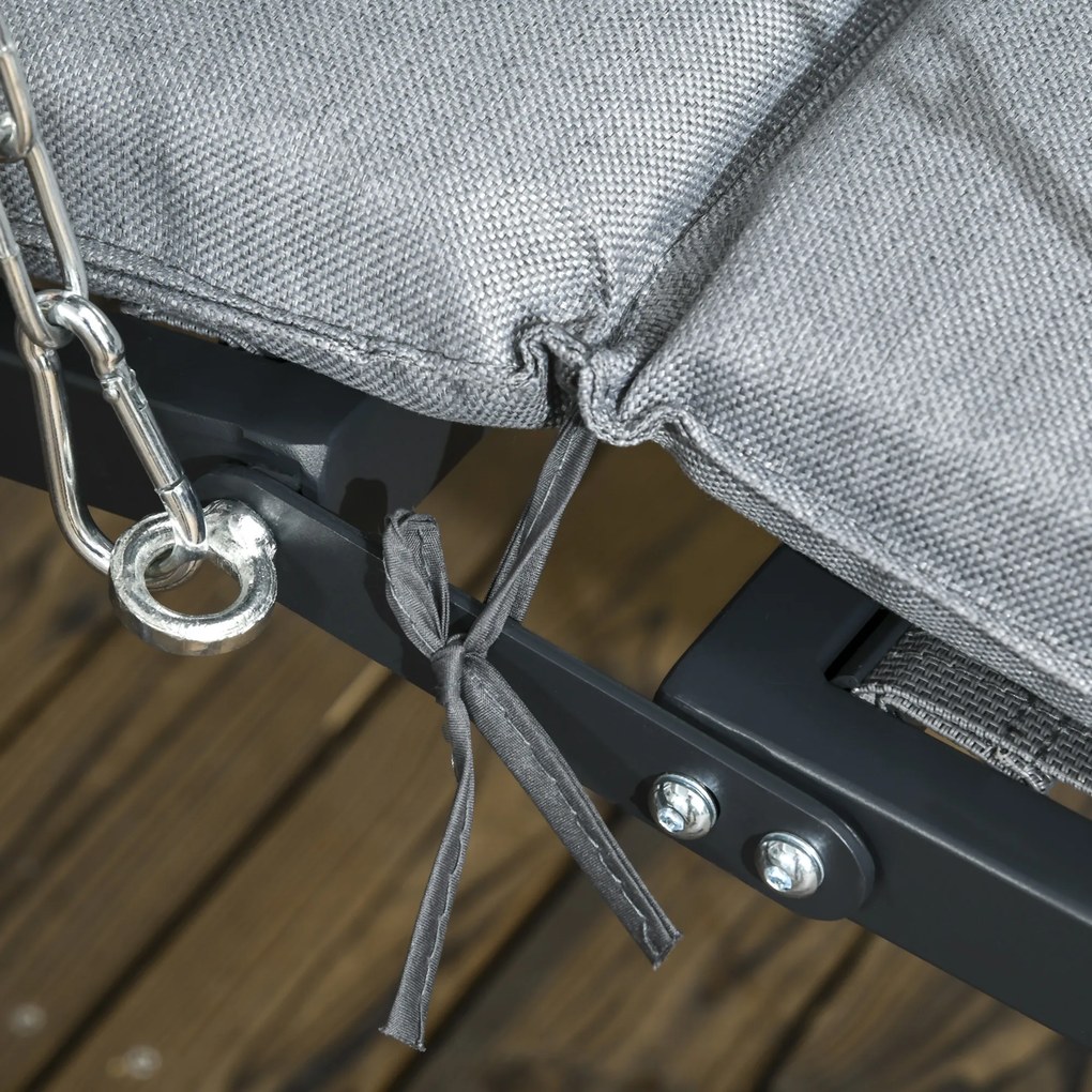 Outsunny Leżanka wisząca ogrodowa z regulowanym dachem poduszka na siedzisko i głowę stalowa rama szara | Aosom PL