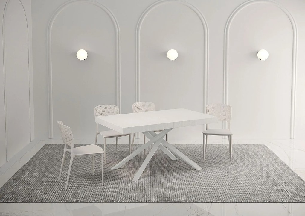Stół rozkładany 140/244x90 cm Karida Premium frassino biała nogi białe