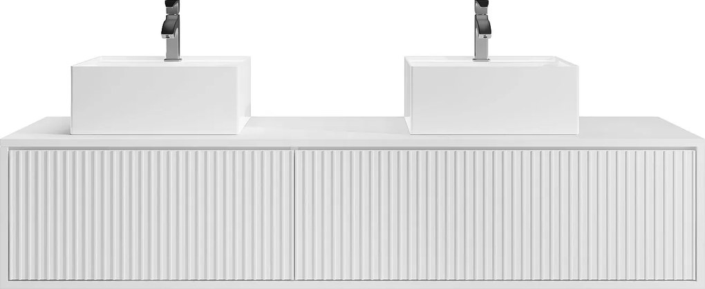Szafka łazienkowa wisząca  w paski z podwójną umywalką – biała – 150 cm – ARNEGA