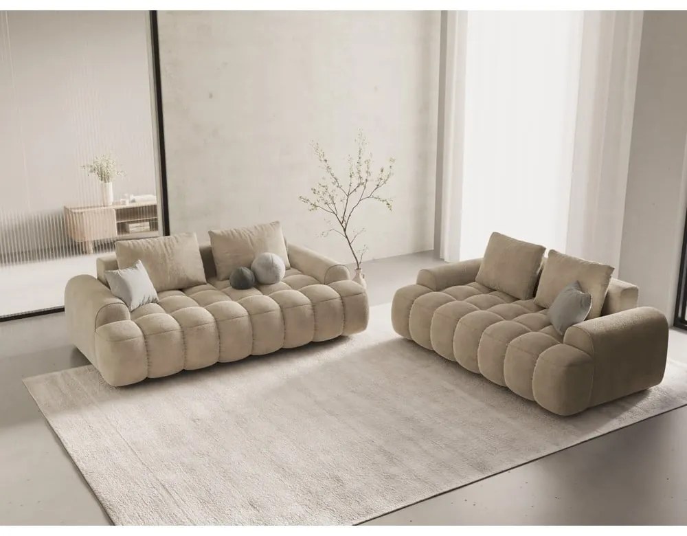 Beżowa aksamitna sofa 200 cm Linz – Cosmopolitan Design