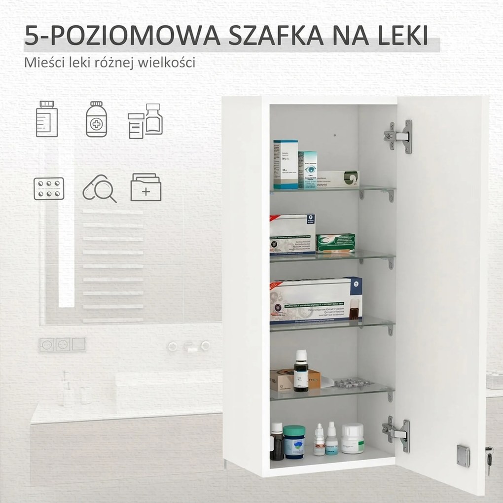Szafka ścienna Kleankin z regulowanymi półkami, biała płyta wiórowa E1, zamykana na klucz, 30x20x70 cm | Aosom PL