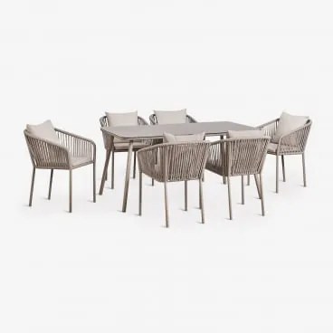 Zestaw Stołu Prostokątnego 160x90 Cm I 6 Krzeseł Jadalnianych Z Plecionej Liny Arhiza Classic Moka Brown - Sklum