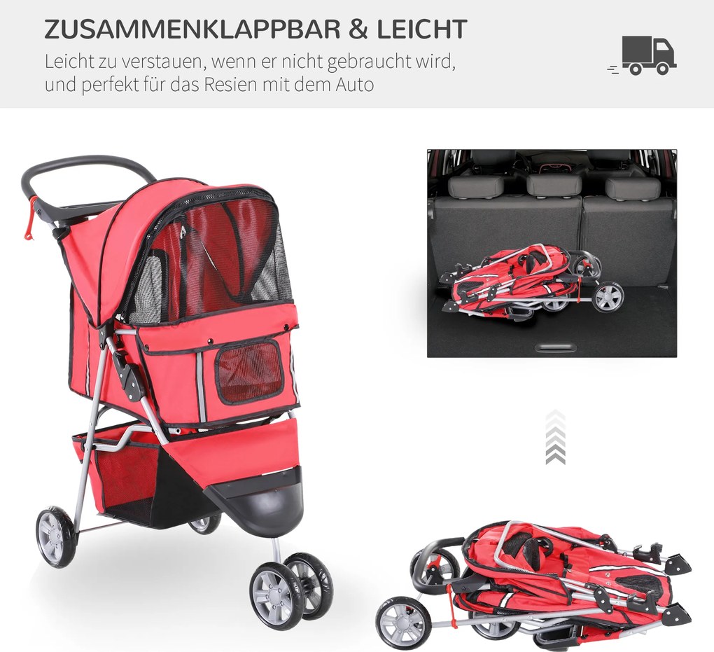 Outsunny Wózek dla Psa Kota Transporter Składany Czerwony do 20kg | Aosom PL