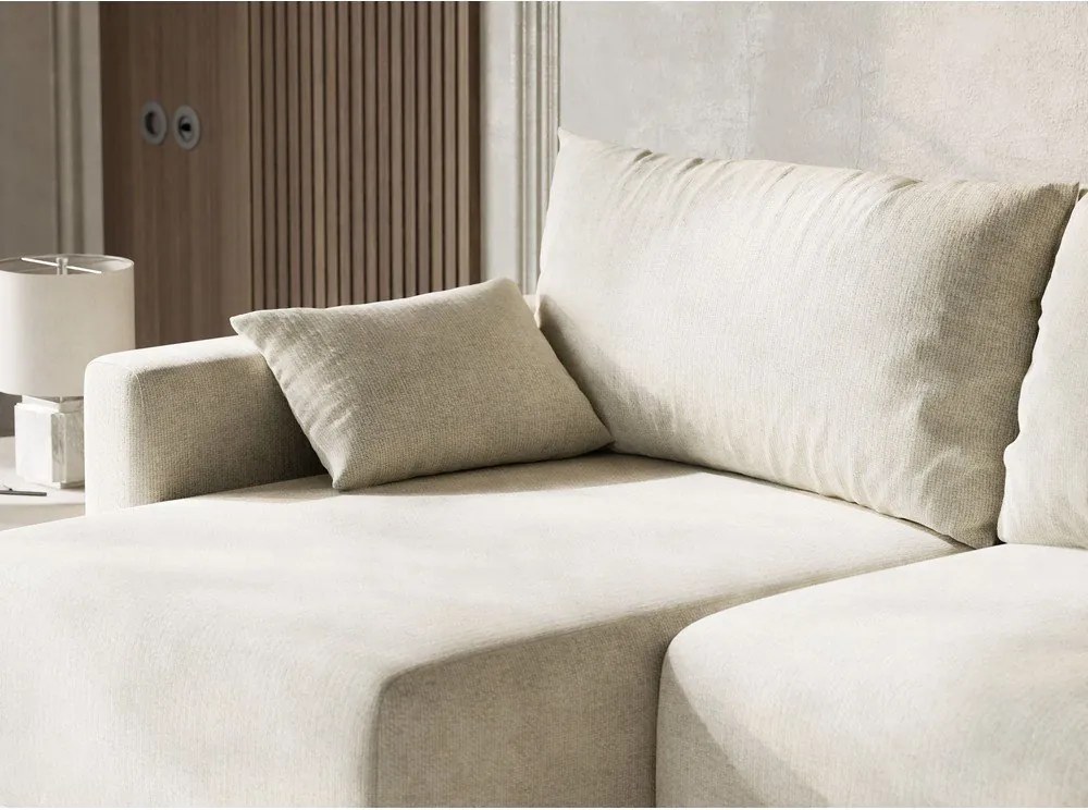 Kremowy rozkładany narożnik ze schowkiem z tkaniny szenilowej (lewostronny/z szezlongiem) Leon – Maison de Rêve