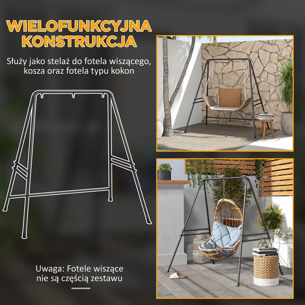 Outsunny Stojak na fotel wiszący stalowy czarny do 150 kg na zewnątrz i do domu ogrodowy solidny | Aosom PL