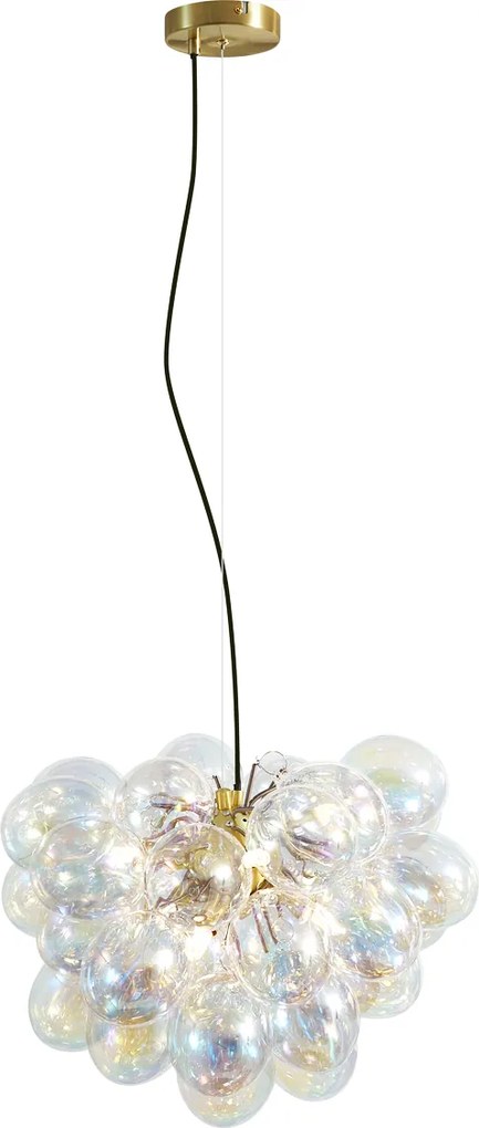 Lampa wisząca Art Deco złota ze szkłem tęczowym 50 cm 8-punktowa - Uvas