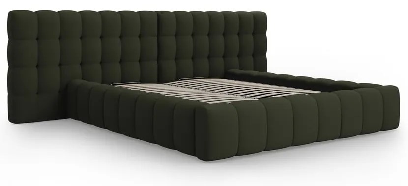 Zielone tapicerowane łóżko dwuosobowe ze schowkiem i stelażem 180x200 cm Mamaia – Micadoni Home