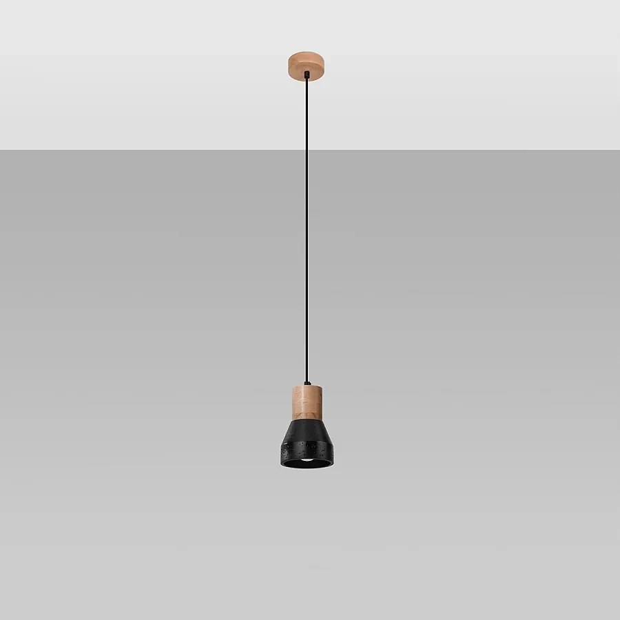 Lampy wiszące nowoczesny Polaric, betoNie dotyczyrewno - 1 źródło światła 4000K - L.10 x H.120 cm - czarny/naturalne drewno