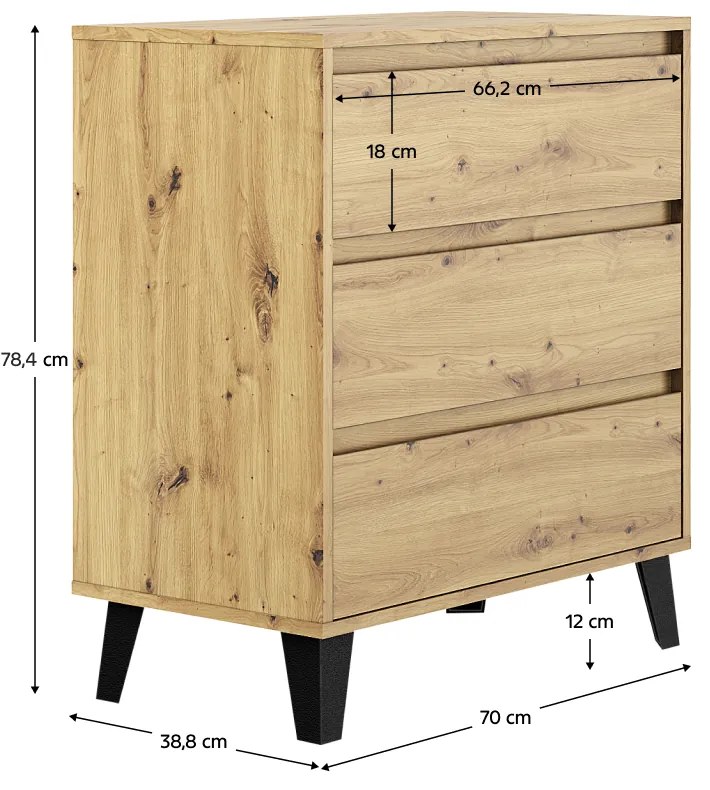 Komoda BOGAN 3S70, dąb Artisan