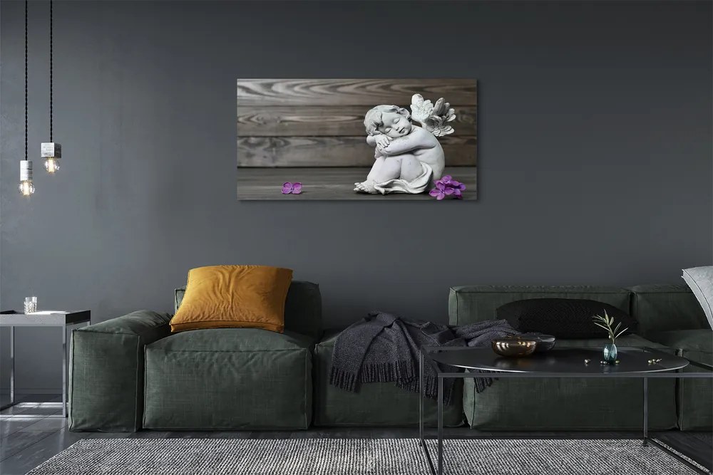 Duży obraz na płótnie Śpiący Anioł w Kwiatach na Deskach