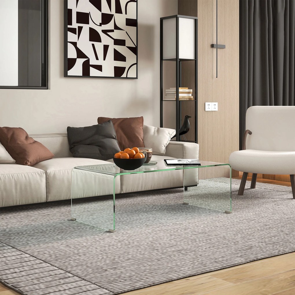 HOMCOM Stabilny stolik kawowy ze szkła, jednoczęściowy design, prosty i nowoczesny, 100 x 50 x 35 cm, Przezroczysty | Aosom PL