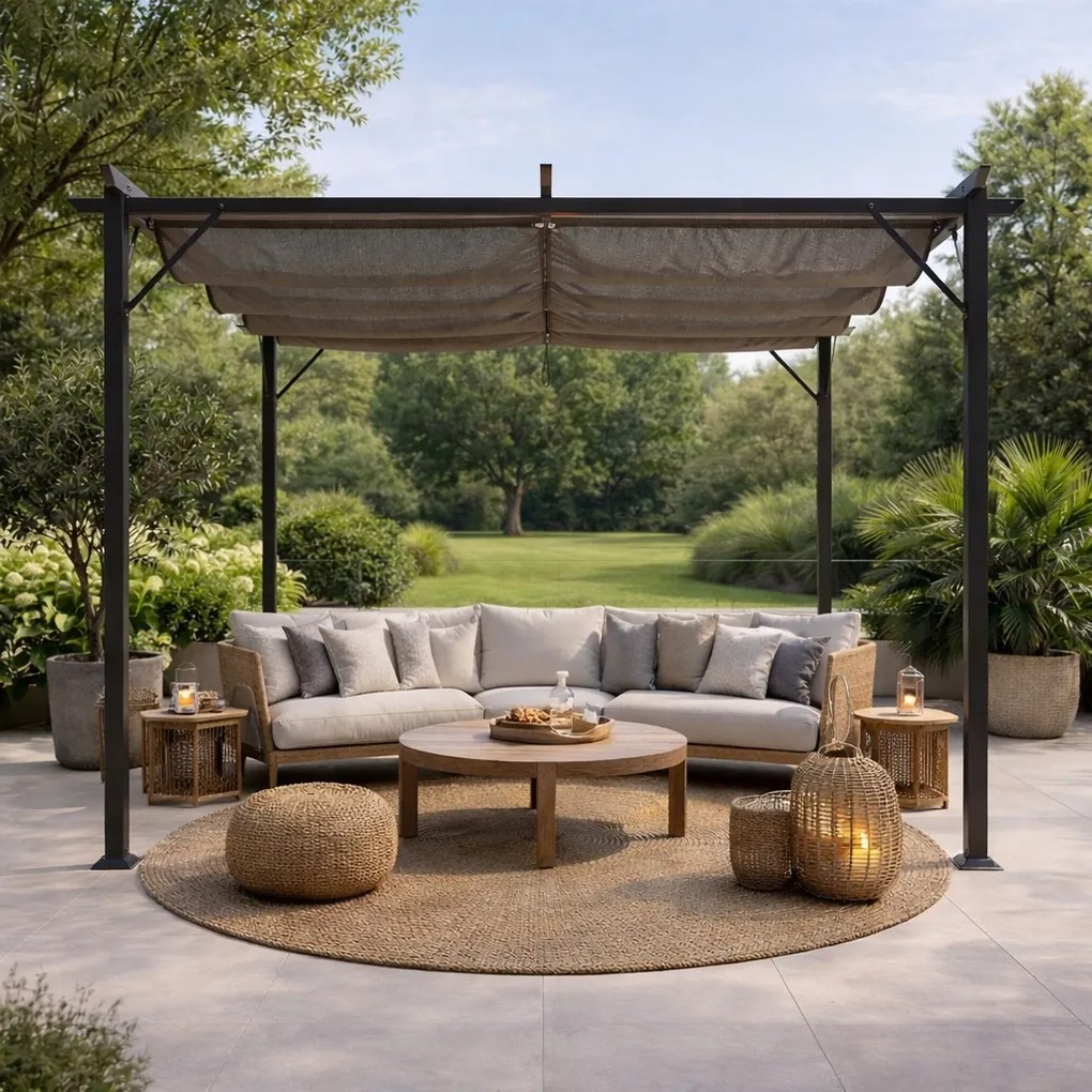 Pergola ogrodowa metalowa 3x3m z rozsuwanym dachem XT-3307, grafitowa