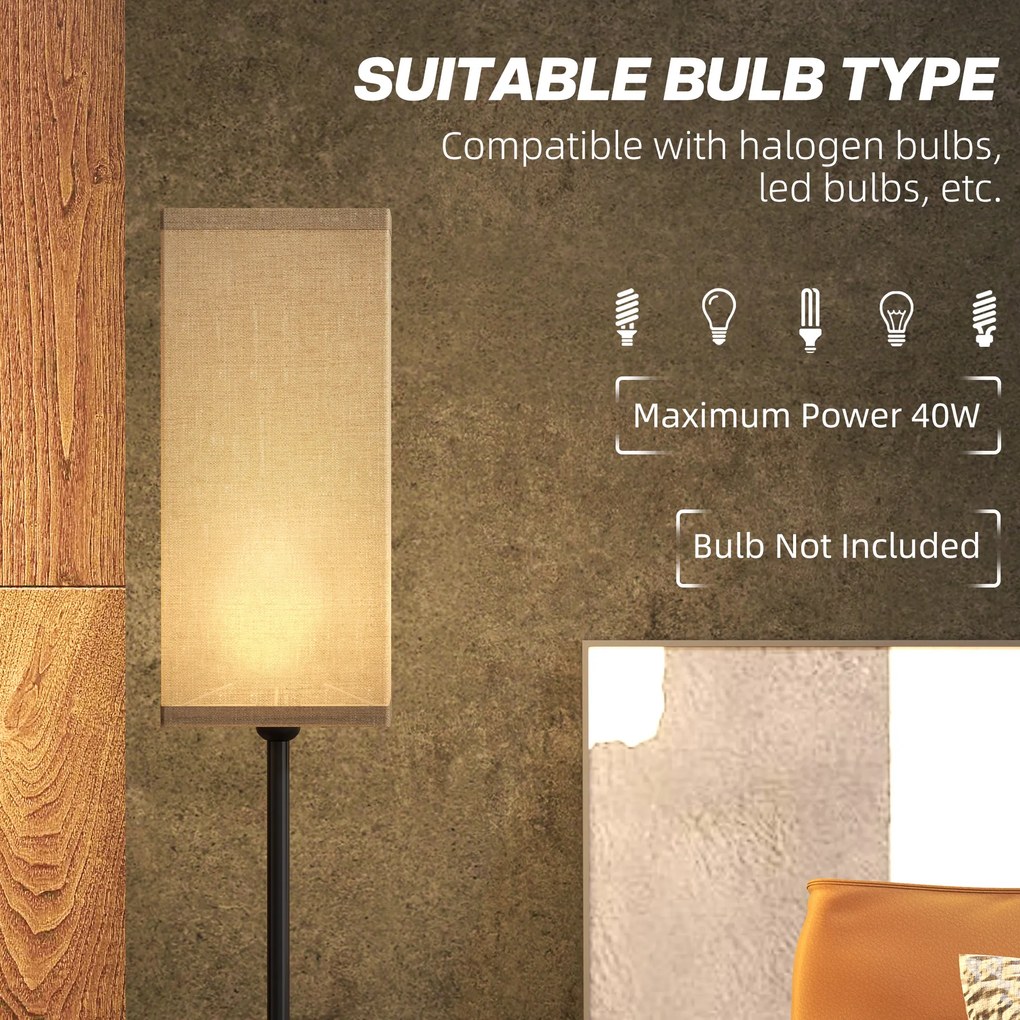 HOMCOM Nowoczesna lampa stojąca z abażurem z tkaniny sztucznego lnu i wyłącznikiem nożnym, do salonu i sypialni, Metal, Czarna