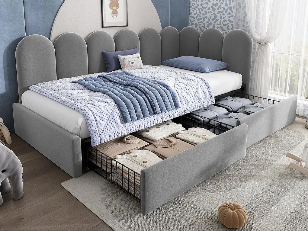 Rozkładana sofa 90x200 cm - z 2 szufladami - tkanina welurowa - z stelażem lamelowym - Szary​ (bez materaca)