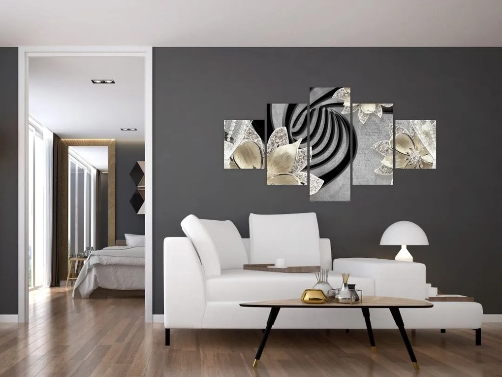 Obraz - 3D złote kwiaty (125x70 cm)