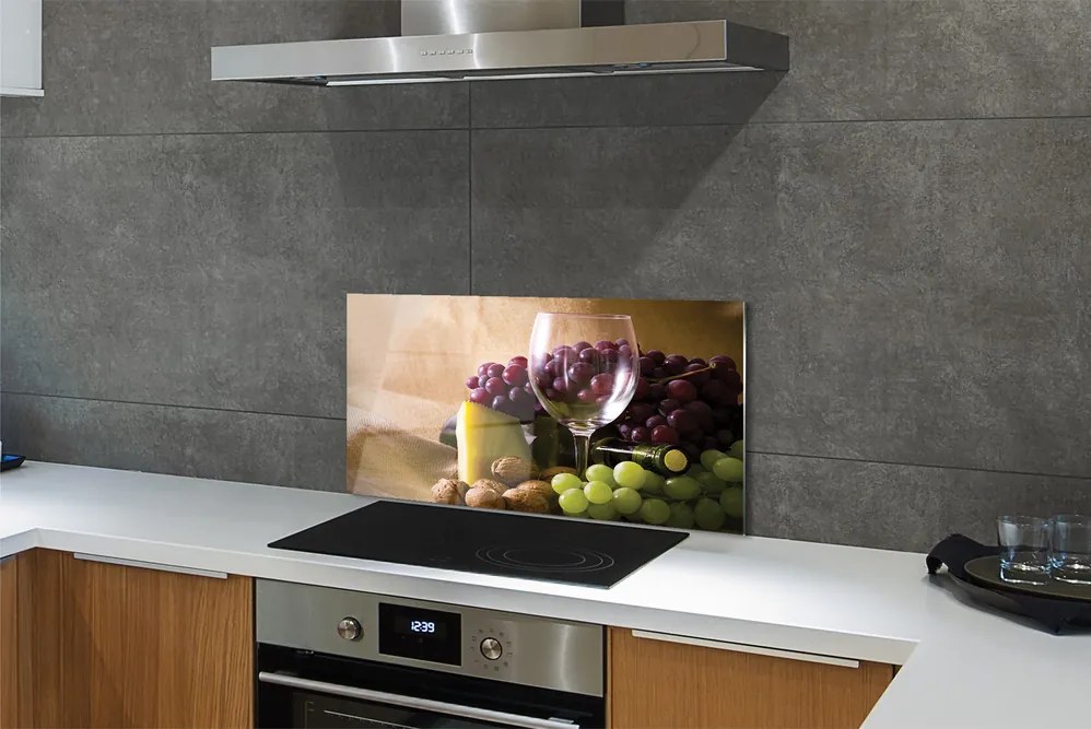 Szklany Panel Pusty Kieliszek i Winogrona