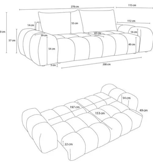 Ciemnoszara rozkładana/ze schowkiem sofa z tkaniny szenilowej 278 cm Everest – Bobochic Paris