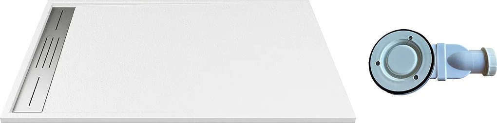 Brodzik posadzkowy lub wpuszczany w posadzkę z żywicy z syfonem - Biały - 140 x 90 cm - LYROSA