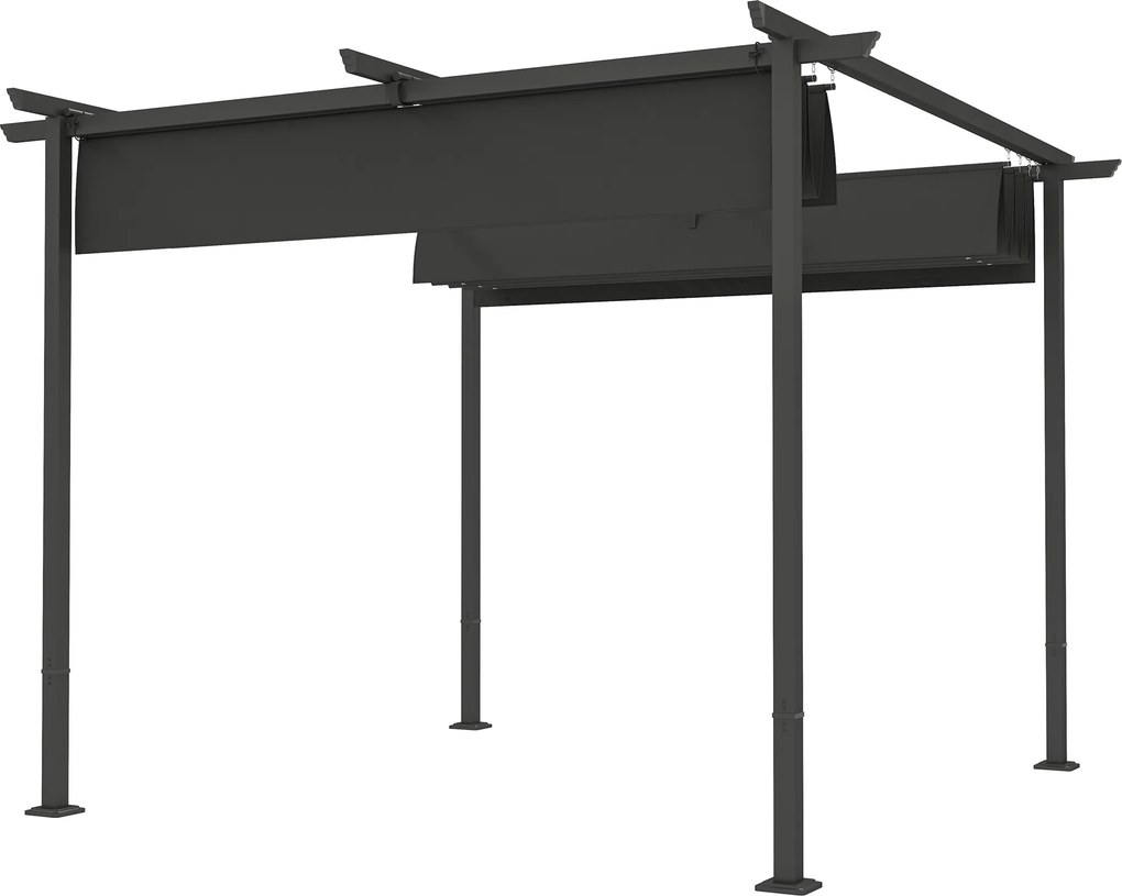 Outsunny Pergola Ogrodowa 3 x 3 m z Regulowanym Dachem, Konstrukcja Metalowa, Ochrona UPF30+, Zadaszenie na Taras, Ciemnoszary