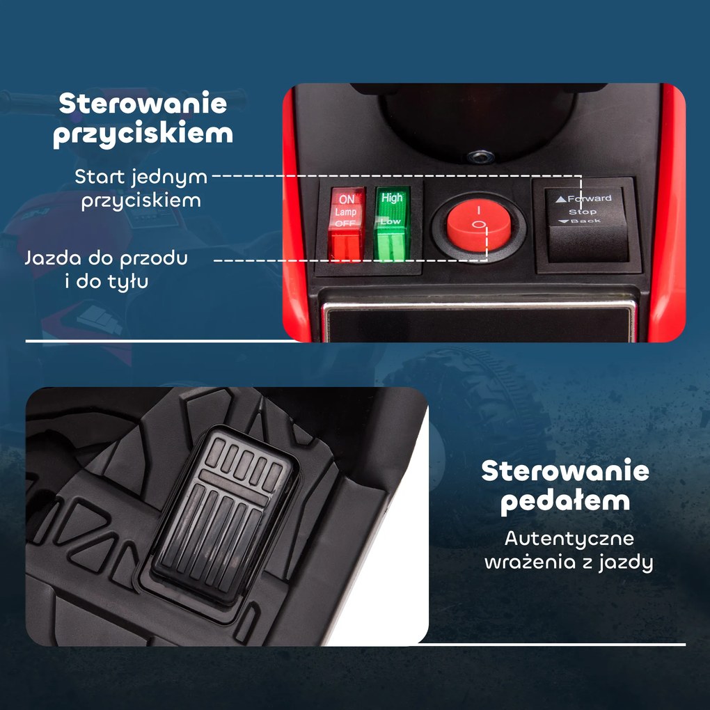 HOMCOM Elektryczny Quad dla Dzieci, Światła LED, Odtwarzacz MP3, Amortyzatory, Ergonomiczne Siedzenie, Czerwony+Czarny