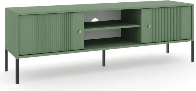 Szafka RTV do Salonu SOFT 154 cm Zielona Ryflowana Japandi