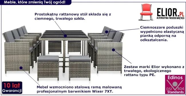 13-cz. szary zestaw rattanowy do ogrodu – Mikra 5X