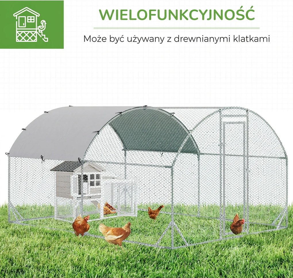 PawHut Wybieg dla małych zwierząt, outdoorowy wybieg dla kur, królików, kaczek, stabilna konstrukcja, stal i tkanina Oxford