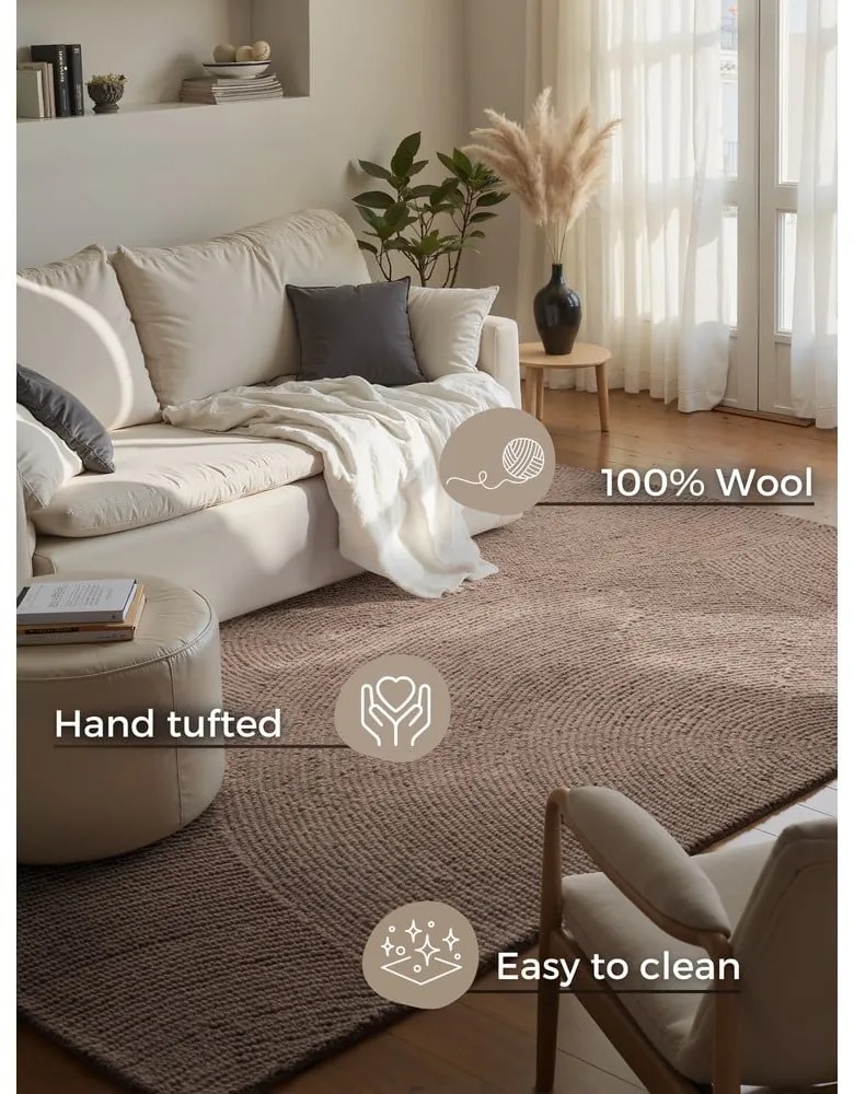 Szarobrązowy wełniany dywan tkany ręcznie 120x180 cm Eleni Taupe – Hanse Home