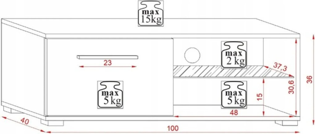Szafka RTV do Salonu MOON 100 cm LED Biała Nowoczesna