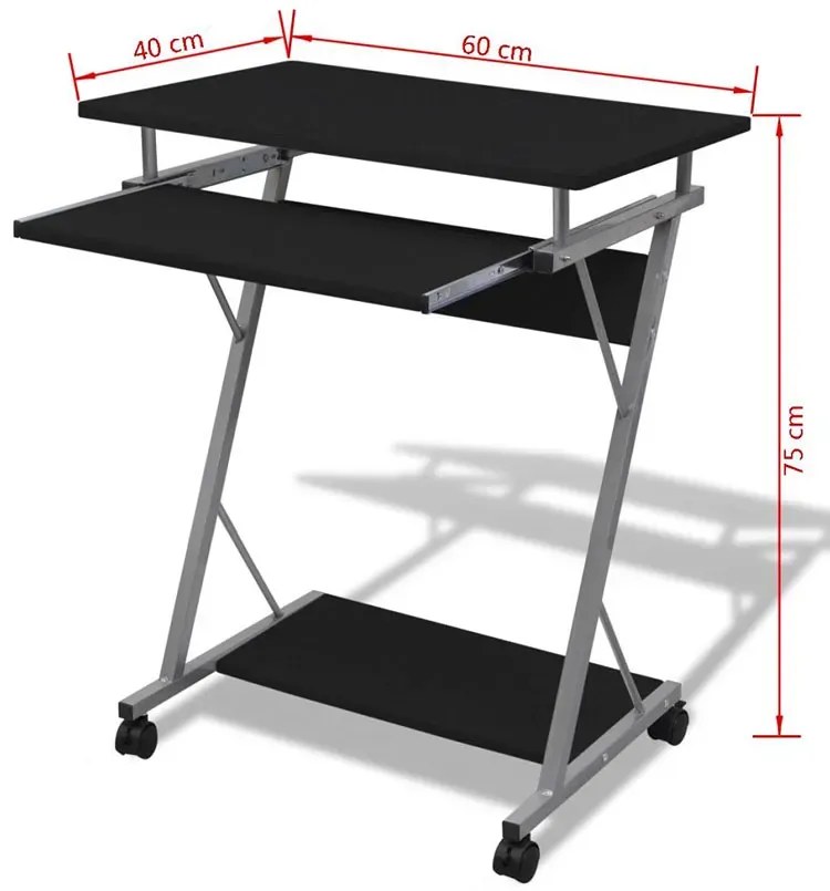Czarne małe biurko komputerowe na kółkach - Astor