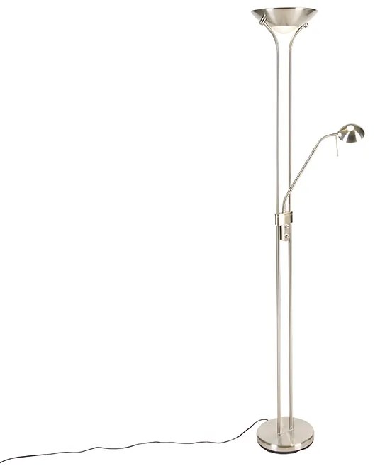 Stalowa lampa podłogowa z lampką do czytania, w tym ściemniany LED w Kelwinach - Diva